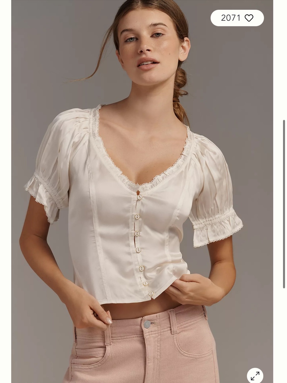 NWT By Anthropology Puff-Sleeve Ruffle Buttondown Top